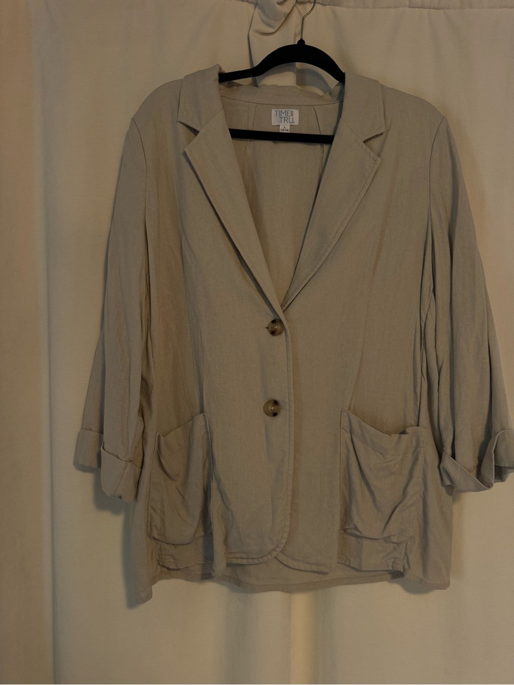 Time and Tru Women's Beige Relaxed Button Blazer